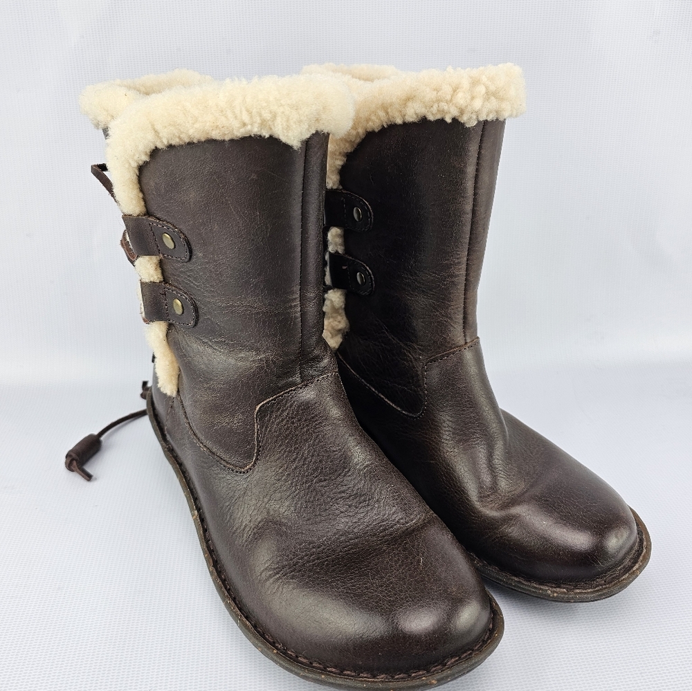 Ugg Akadia Brown Shearling Lined Pull-on Winter Boots Women's 8